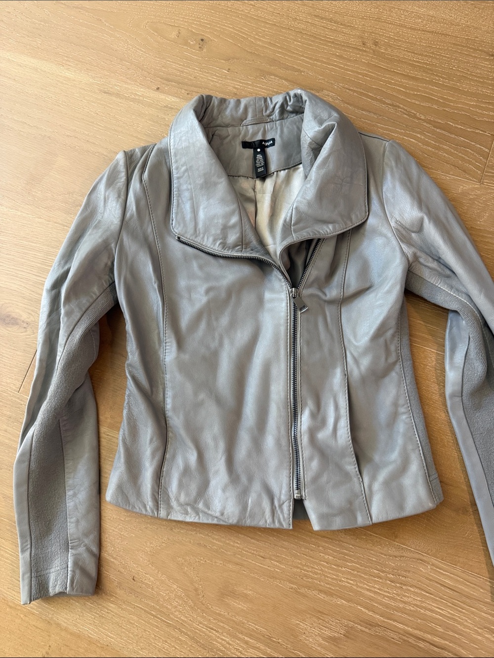 Aqua Light Gray Leather Zip-Front Moto Jacket